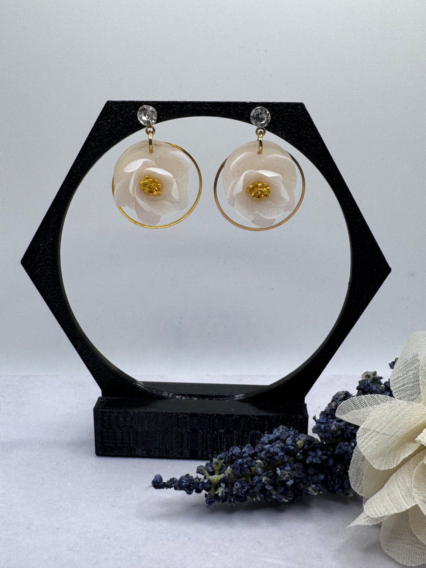White Camellia Hoops