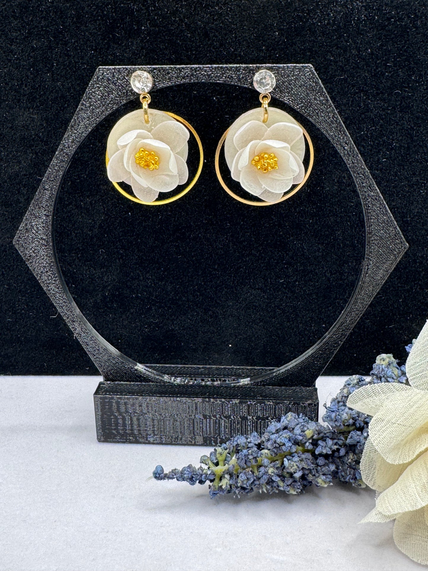 White Camellia Hoops